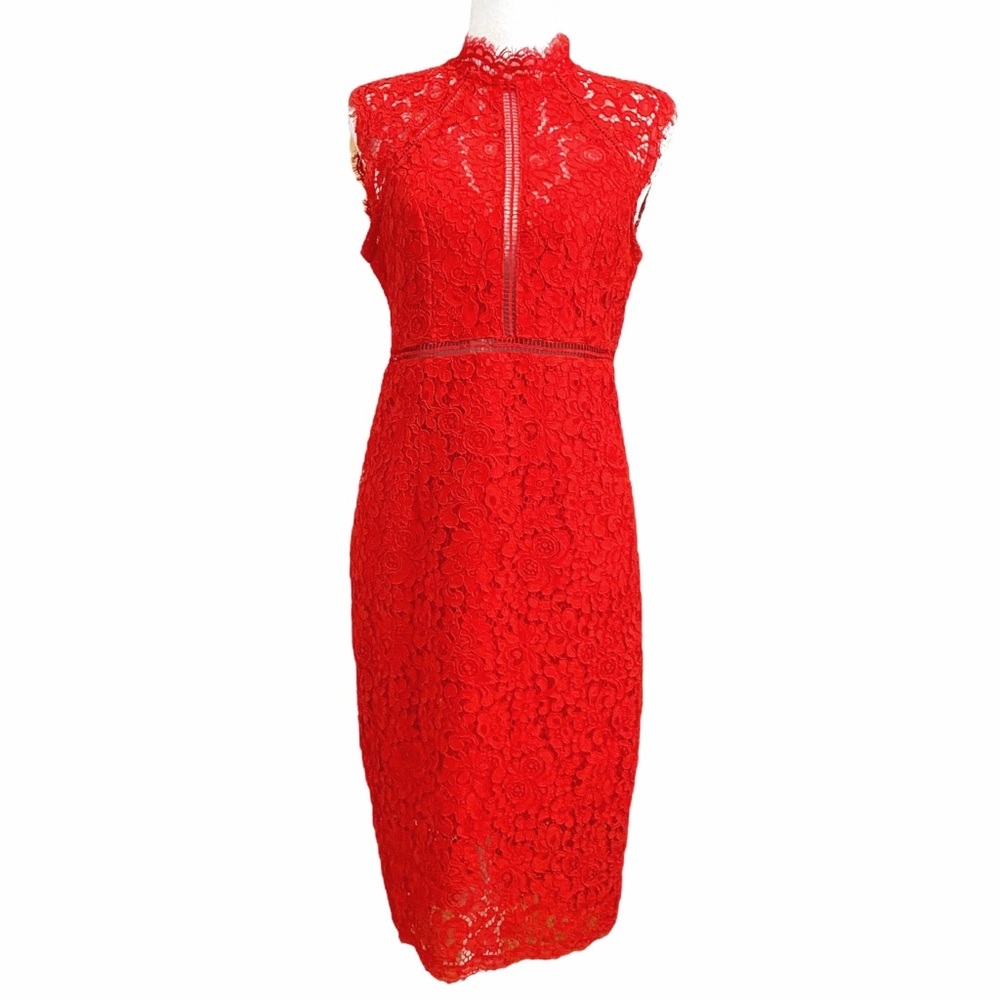 Bardot Red Lace Midi Dress